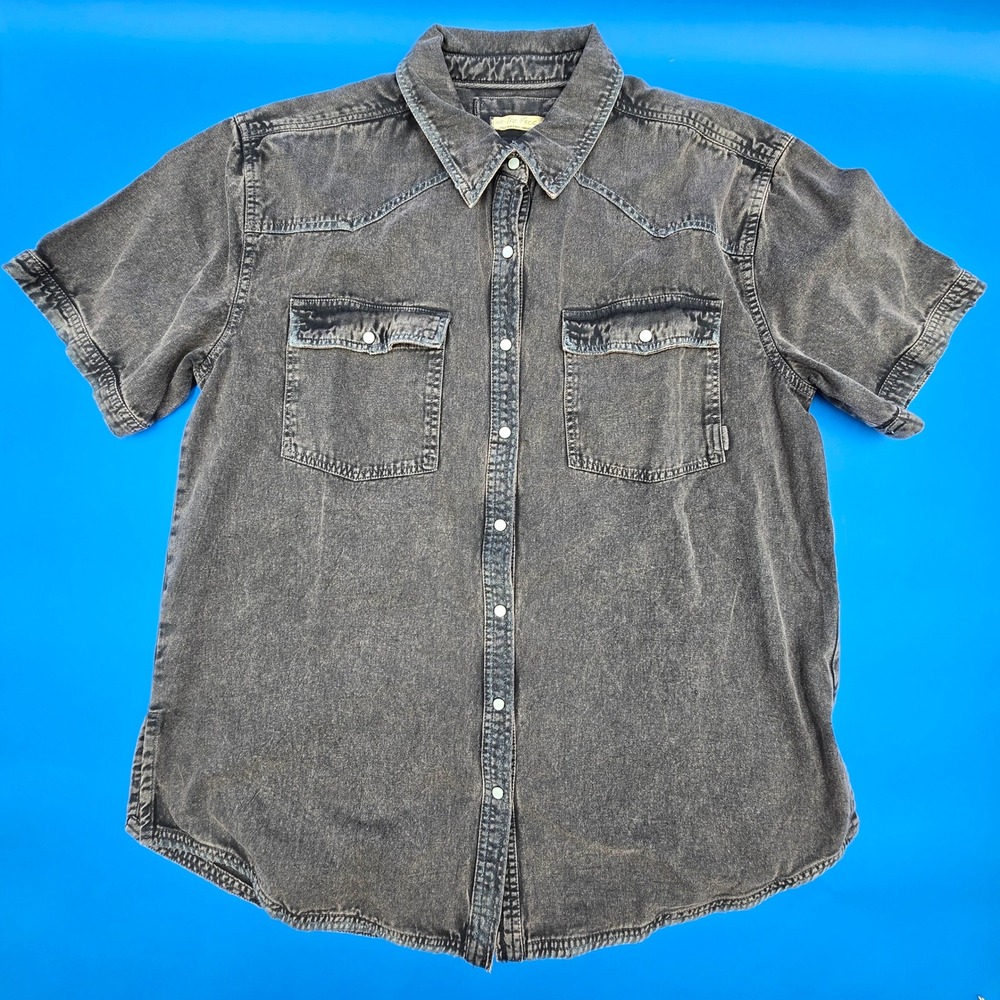 Free People We The Free Dirty Deeds Denim Shirt Mens L Onyx Black Acid Wash NWT